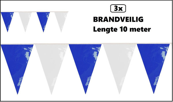 3x PVC vlaggenlijn blauw-wit 10 meter BRANDVEILIG