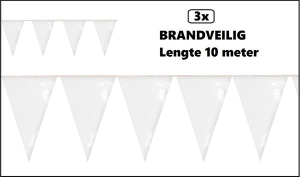 3x PVC vlaggenlijn wit 10 meter BRANDVEILIG