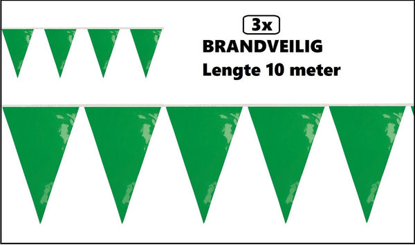 3x PVC vlaggenlijn groen 10 meter BRANDVEILIG