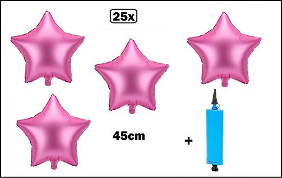 25x Folieballon Ster pink (45 cm) incl. ballonpomp
