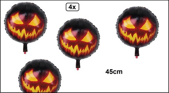 4x Folieballon Creepy Pumpkin dubbelzijdig (45 cm)
