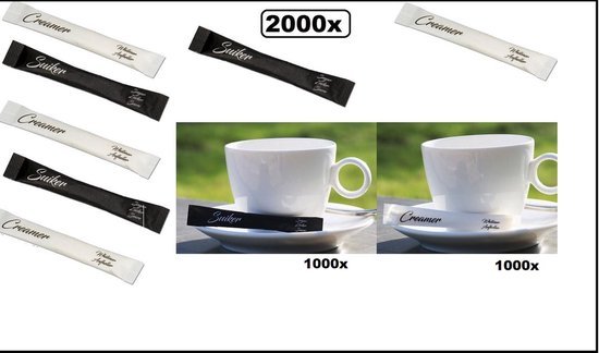 2000x Mix suiker en creamersticks black and white luxe
