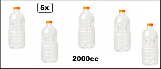 5x Flesje PET helder 2000cc met oranje dop - drink fles