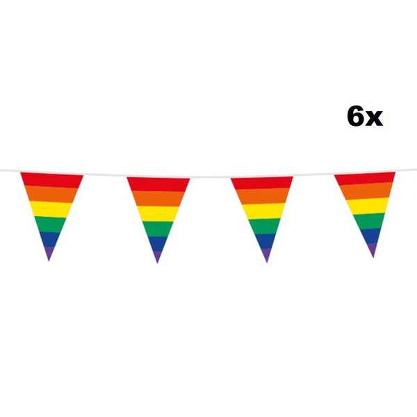 6x Vlaggenlijn regenboog 10 meter