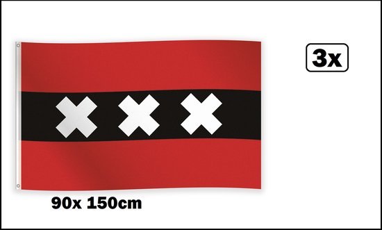 3x Vlag Amsterdam 90cm x 150cm