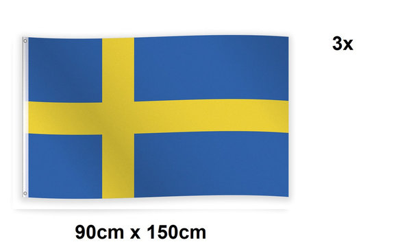 3x Vlag Zweden 90cm x 150cm