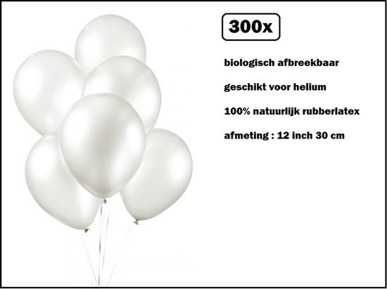 300x Luxe Ballon pearl wit 30cm - biologisch afbreekbaar