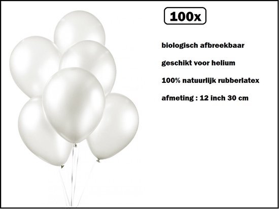 100x Luxe Ballon pearl wit 30cm - biologisch afbreekbaar