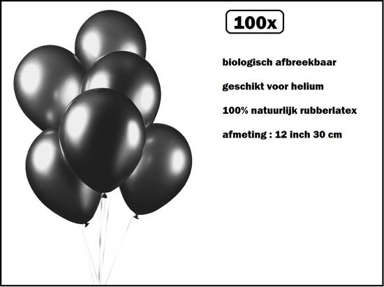 100x Luxe Ballon pearl zwart 30cm - biologisch afbreekbaar