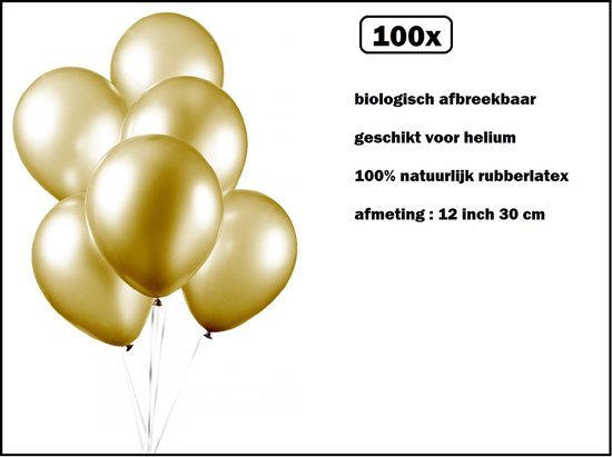 100x Luxe Ballon pearl goud 30cm - biologisch afbreekbaar