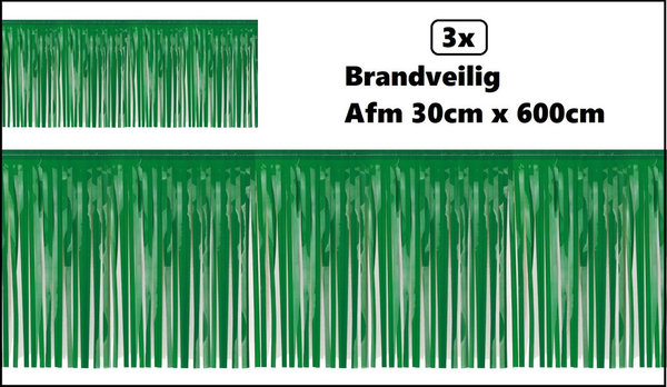 3x Guirlande folie slierten groen pvc 30cm x 600cm - BRANDVEILIG