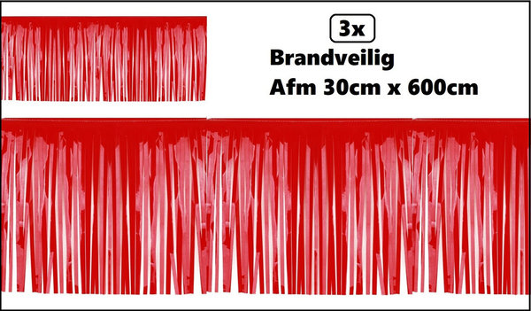 3x Guirlande folie slierten rood pvc 30cm x 600cm - BRANDVEILIG