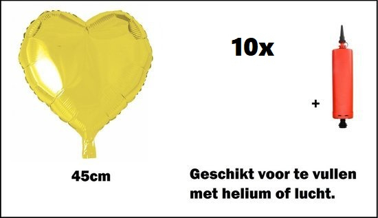 10x Folieballon Hart geel (45 cm) incl. ballonpomp