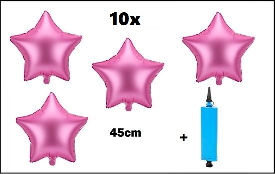 10x Folieballon Ster pink (45 cm) incl. ballonpomp
