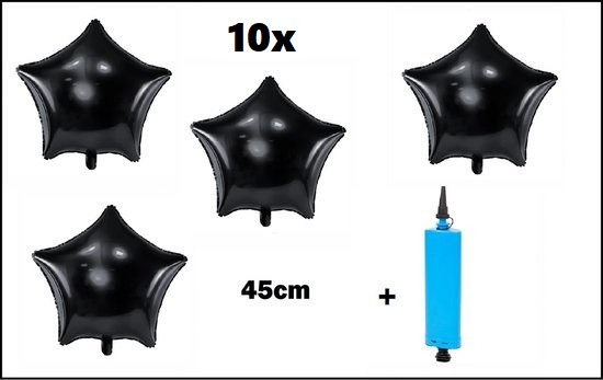 10x Folieballon Ster zwart (45 cm) incl. ballonpomp