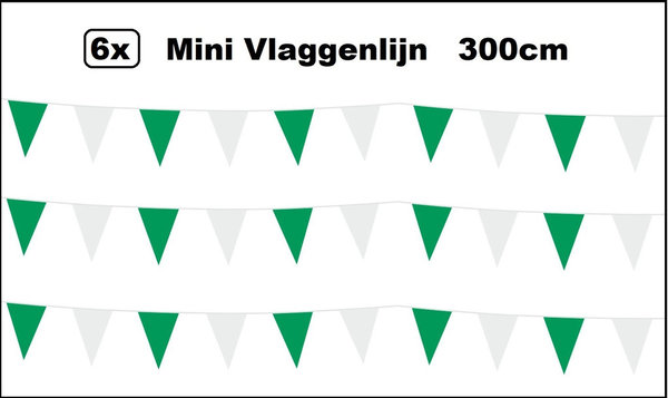 6x Mini vlaggenlijn groen/wit 3 meter - Festival thema feest party gele vlag lijn