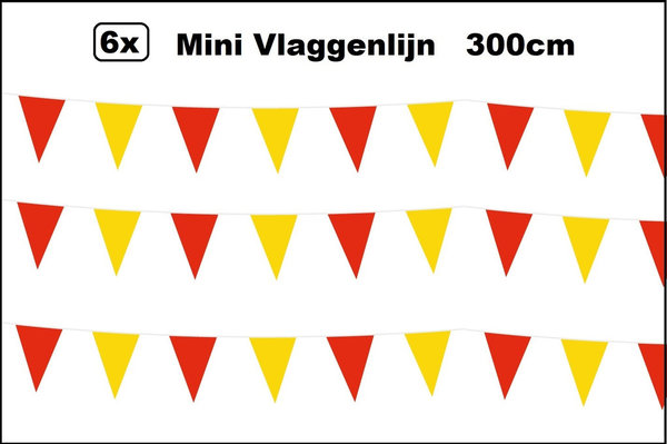6x Mini vlaggenlijn rood/geel 3 meter - Festival thema feest party gele vlag lijn